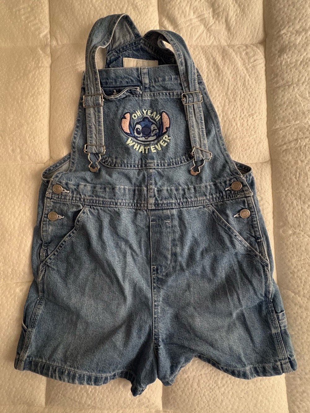 Zara Blue Denim Short Overalls with Stitch Patch